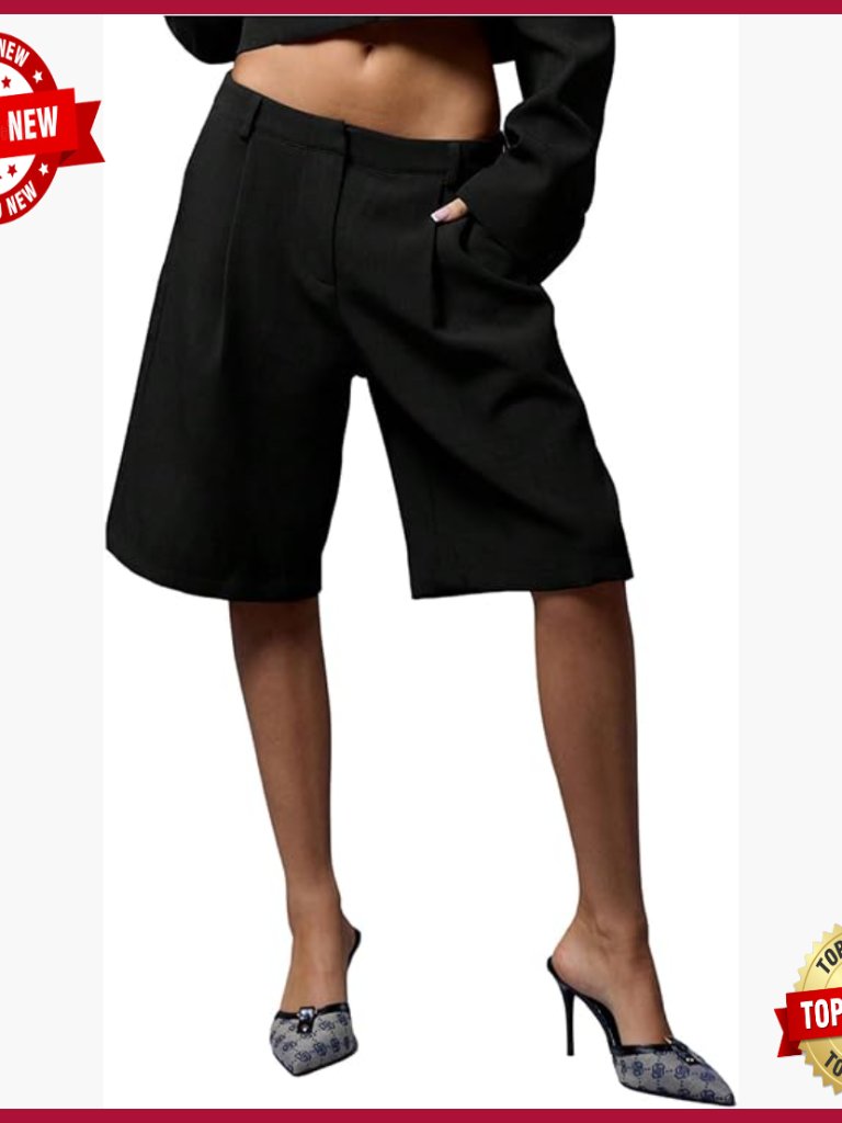 Women's Pleated Dress Shorts Business Casual Wide Leg Suit Work Shorts With